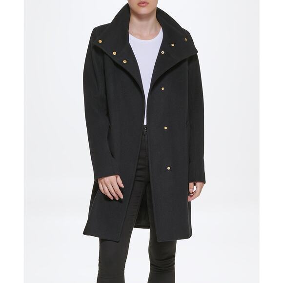 Cole Haan Wool Blend Funnel Collar Coat - Size 6 - Picture 1 of 7